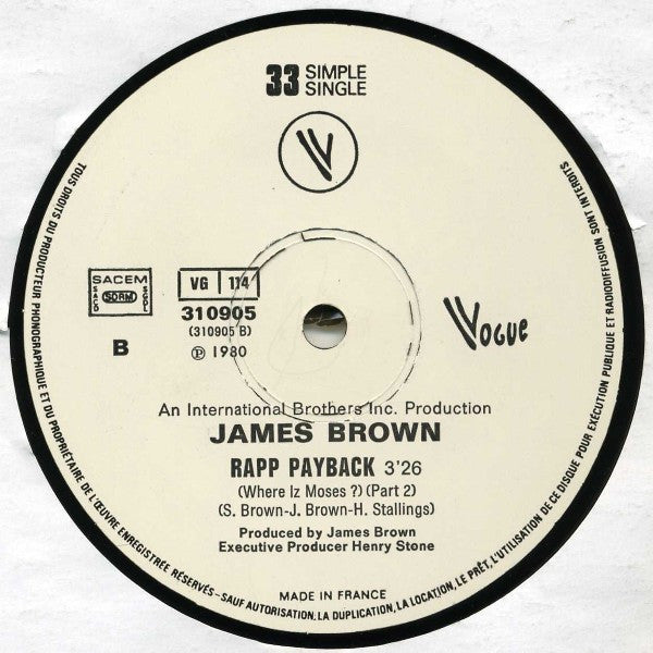 James Brown : Rapp Payback (Where Iz Moses?) (Part 1 & 2) (12", Single, Ltd)