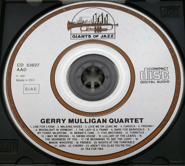 Gerry Mulligan Quartet With Chet Baker : Gerry Mulligan Quartet With Chet Baker (CD, Comp, RE)