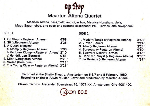 Maarten Altena Quartet : Op Stap (LP, Album)