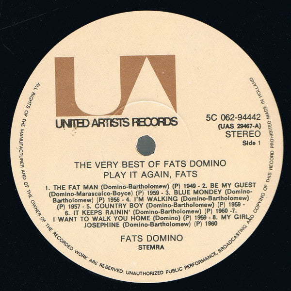 Fats Domino : The Very Best Of Fats Domino - Play It Again, Fats (LP, Comp)
