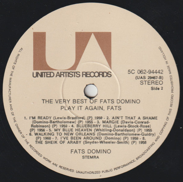Fats Domino : The Very Best Of Fats Domino - Play It Again, Fats (LP, Comp)