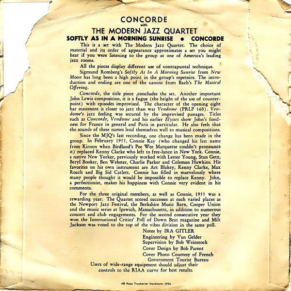 The Modern Jazz Quartet : Concorde (7", EP)