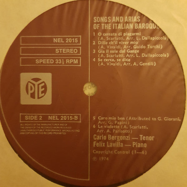Carlo Bergonzi, Felix Lavilla : Arias And Songs Of The Italian Baroque (LP, Album)