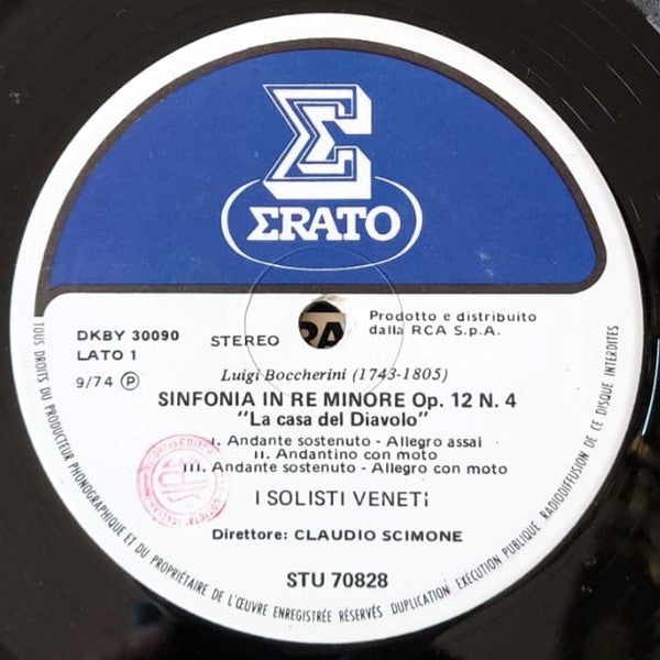 Luigi Boccherini, I Solisti Veneti / Dir. Claudio Scimone : Sinfonia En Ré Mineur Op.12 N°4 "La Casa Del Diavolo" / Sinfonia En Ut Mineur Op.41  (LP)