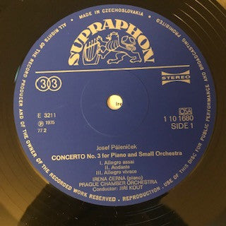 Josef Páleníček, Viktor Kalabis, Irena Černá, Emil Leichner : Concerto No. 3 For Piano And Small Orchestra / Concerto For Piano And Orchestra (LP, Album)