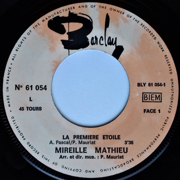 Mireille Mathieu : La Première Étoile (7", Single, Lab)