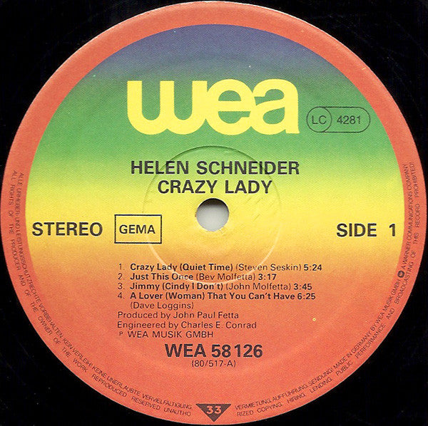 Helen Schneider : Crazy Lady (LP, Album)