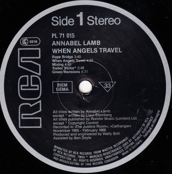 Annabel Lamb : When Angels Travel (LP, Album)
