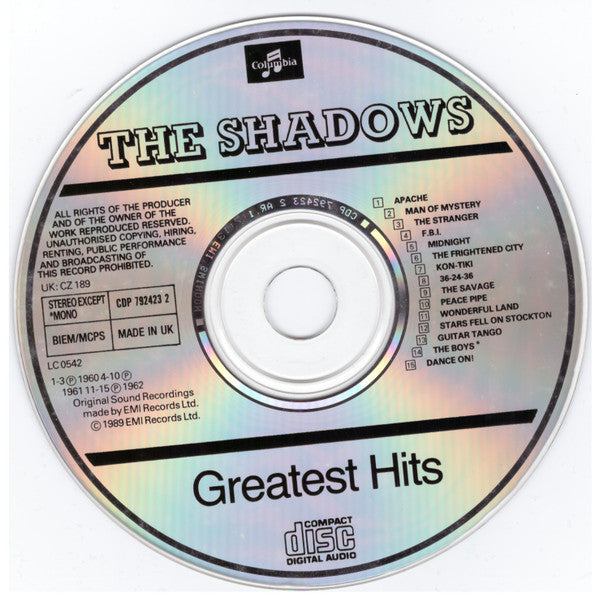 The Shadows : The Shadows' Greatest Hits (CD, Comp, Mono, RE, RP)