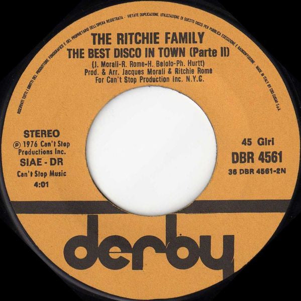 The Ritchie Family : The Best Disco In Town (7", Single)