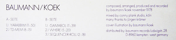 Wolfgang Baumann / Ata Koek : Baumann / Koek (LP, Album, 1st)