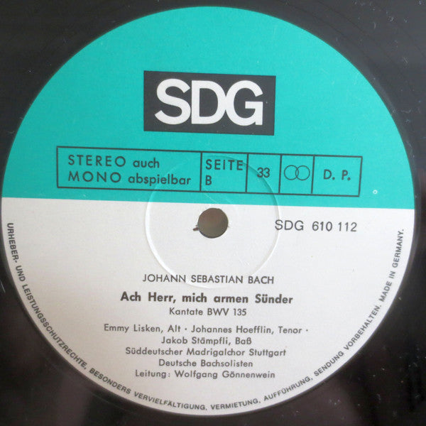 Johann Sebastian Bach, Der Süddeutsche Madrigalchor, Deutsche Bachsolisten, Wolfgang Gönnenwein : Wir Danken Dir, Gott, Kantate BWV 29; Ach Herr, Mich Armen Sünder, Kantate BWV 135 (LP, Album)