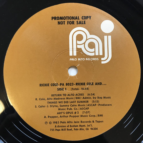 Richie Cole : Return To Alto Acres (LP, Album, Promo)