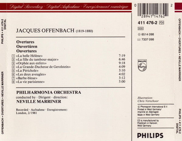 Jacques Offenbach - Philharmonia Orchestra, Sir Neville Marriner : Overtures - La Vie Parisienne - La Belle Hélène - Orphée Aux Enfers (CD, Album)