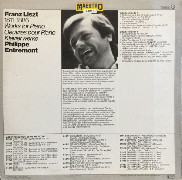 Philippe Entremont, Franz Liszt : Liszt: Works For Piano (LP, Album, RE)