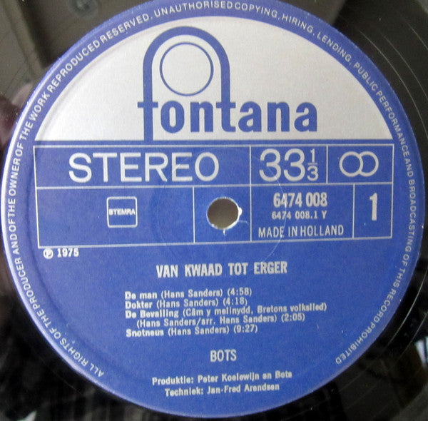 Bots : Van Kwaad Tot Erger (LP, Album)