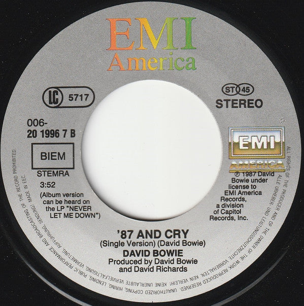 David Bowie : Never Let Me Down (Single Version) (7", Single)