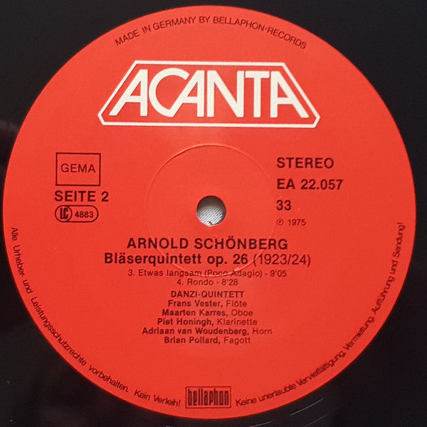 Arnold Schoenberg - Danzi Kwintet : Bläserquintett Op. 26 (LP, RE)