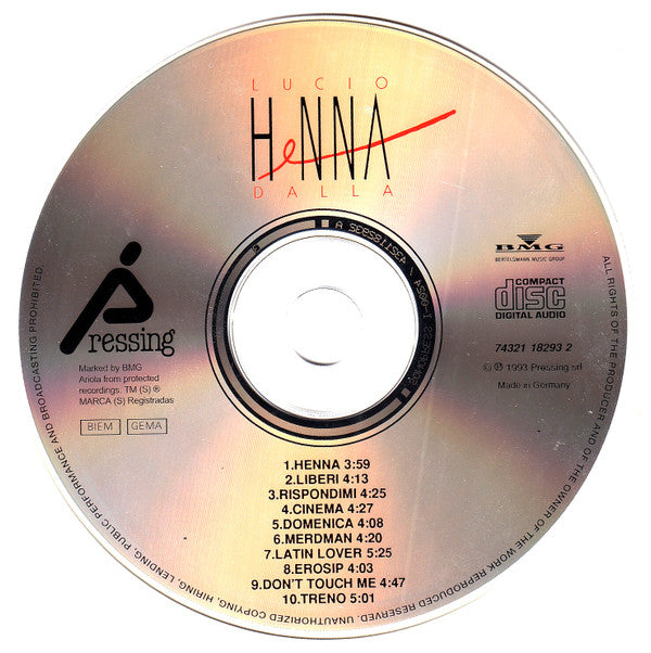 Lucio Dalla : Henna (CD, Album, Son)