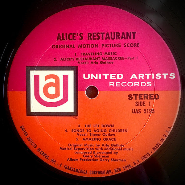 Arlo Guthrie, Garry Sherman : Alice's Restaurant (Original Motion Picture Score) (LP, Album, Var)