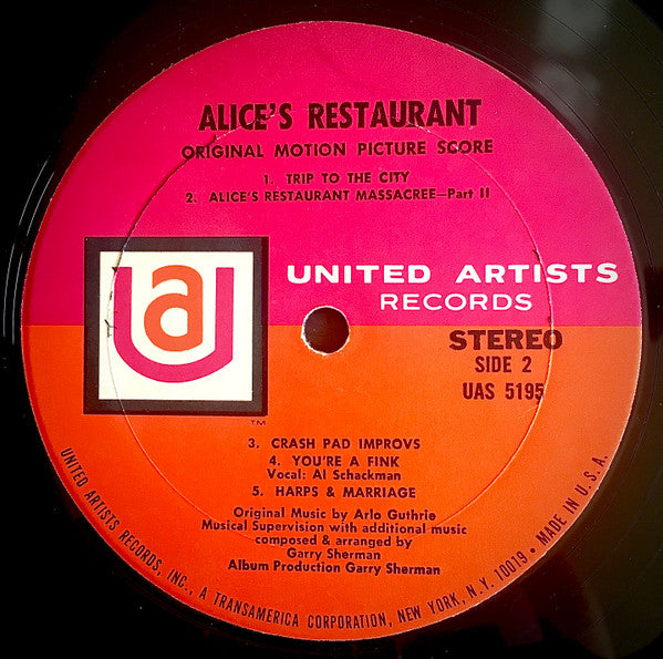 Arlo Guthrie, Garry Sherman : Alice's Restaurant (Original Motion Picture Score) (LP, Album, Var)