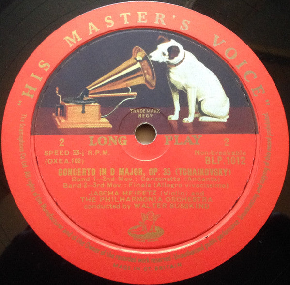 Pyotr Ilyich Tchaikovsky, Jascha Heifetz And Philharmonia Orchestra Conducted by Walter Susskind : Violin Concerto In D Major (10", Gat)