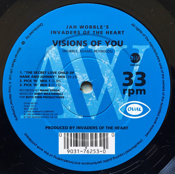 Jah Wobble's Invaders Of The Heart Featuring Sinead O'Connor* : Visions Of You (12", Single, Blu)