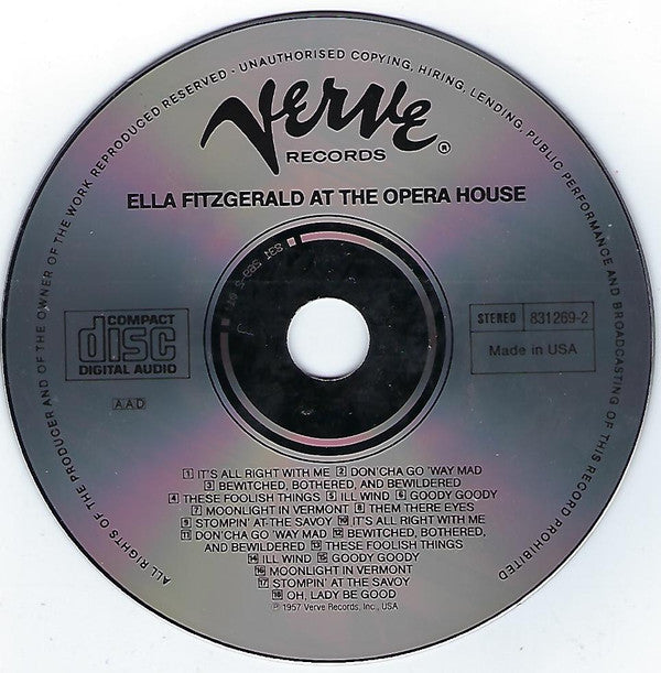 Ella Fitzgerald : Ella Fitzgerald At The Opera House (CD, Album, RE, RM)