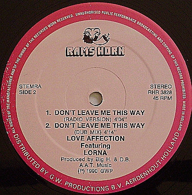 Love Affection Featuring Lorna (9) : Don't Leave Me This Way (12")