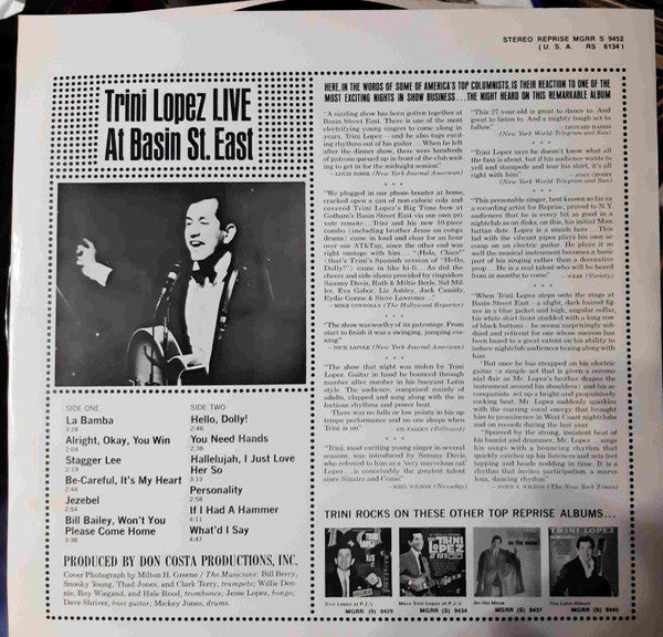 Trini Lopez : Live At Basin St. East (LP, Album, Mono)