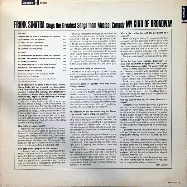 Frank Sinatra : My Kind Of Broadway (LP, Album, San)