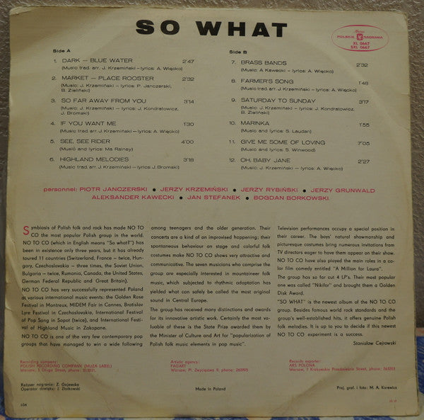 No To Co : So What (LP, Album, Mono, Exp)
