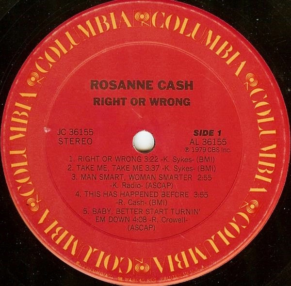 Rosanne Cash : Right Or Wrong (LP, Album, Pit)