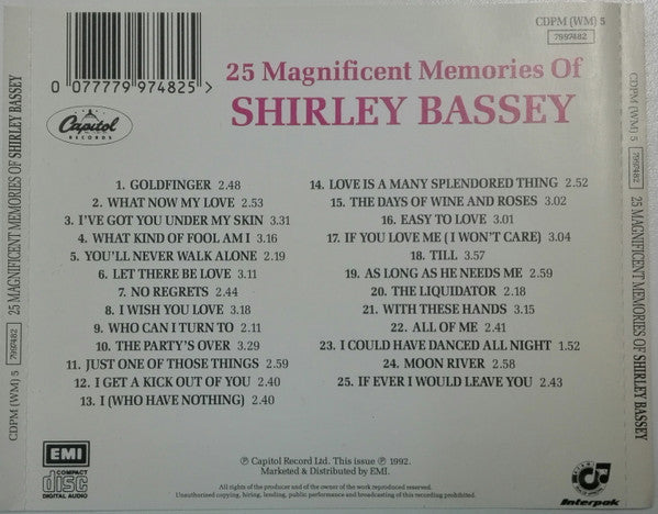 Shirley Bassey : 25 Magnificent Memories Of (CD, Comp)