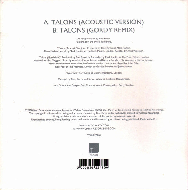 Bloc Party : Talons (7", Single, 2/2)