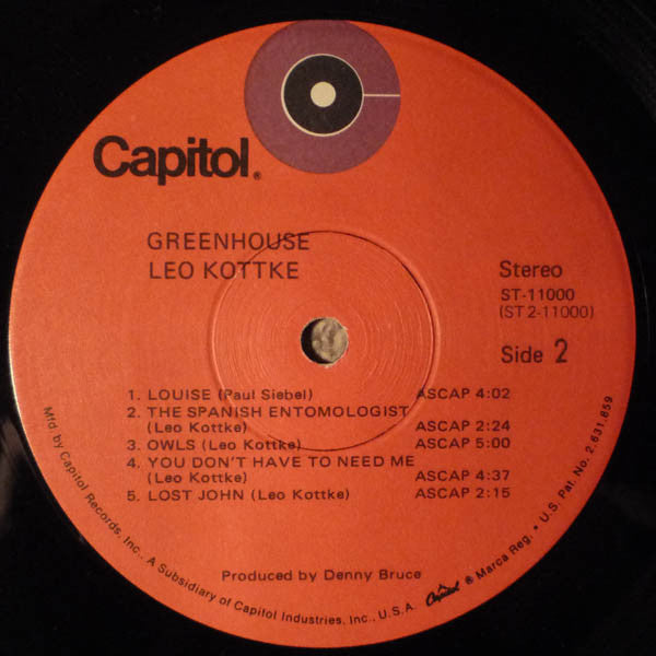 Leo Kottke : Greenhouse (LP, Album, Jac)