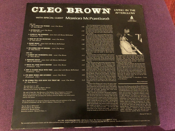 Cleo Brown With Special Guest Marian McPartland : Living In The Afterglow (LP, Album)