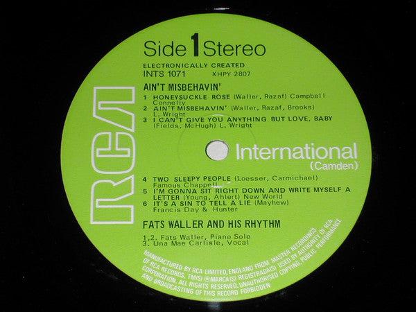 "Fats" Waller And His Rhythm* : Ain't Misbehavin' (LP, Comp, RE)