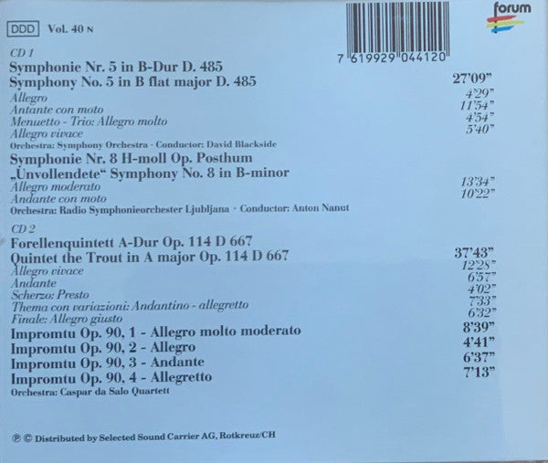 Simfonični Orkester RTV Ljubljana, Caspar Da Salò Quintett, Caspar da Salo Quartet, David Blackside, Anton Nanut, Franz Schubert : Forellen Quintett - Impromptu Op. 90 1-4 (2xCD, Comp)