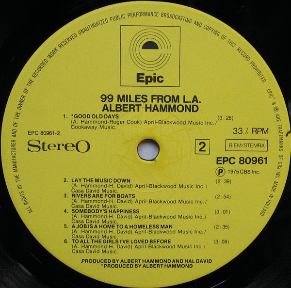 Albert Hammond : 99 Miles From L.A. (LP, Album)