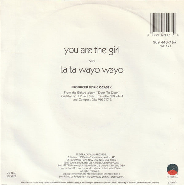 The Cars : You Are The Girl (7", Single)