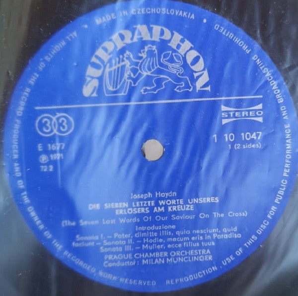 Joseph Haydn, Prague Chamber Orchestra, Milan Munclinger : Die Sieben Letzten Worte Unseres Erlösers Am Kreuze (LP, Blu)