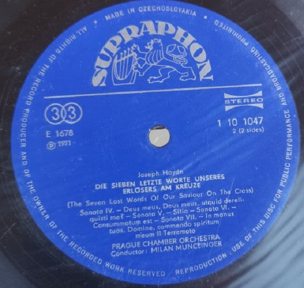 Joseph Haydn, Prague Chamber Orchestra, Milan Munclinger : Die Sieben Letzten Worte Unseres Erlösers Am Kreuze (LP, Blu)