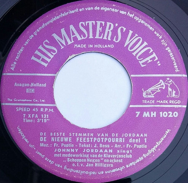 Johnny Jordaan : De Nieuwe Feestpotpourri (Deel 1 & 2) (7", Single)