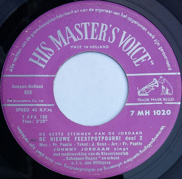 Johnny Jordaan : De Nieuwe Feestpotpourri (Deel 1 & 2) (7", Single)