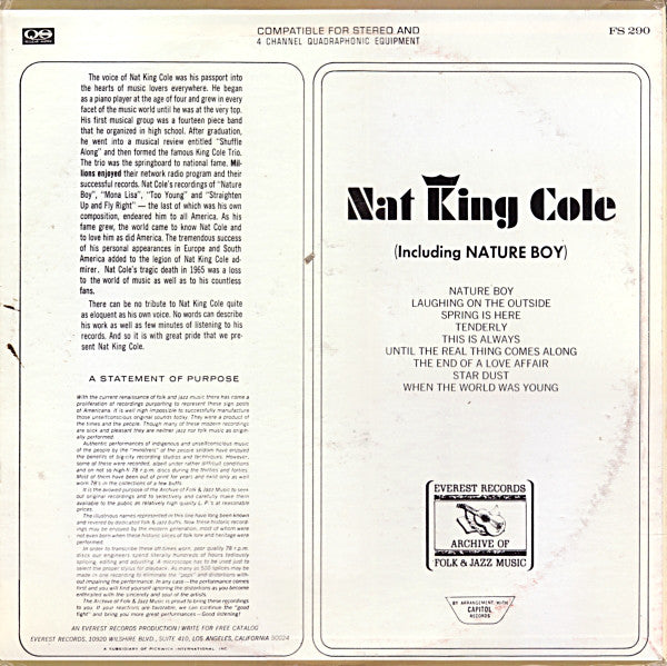 Nat King Cole : Nat King Cole (Including Nature Boy) (LP, Comp, Quad)