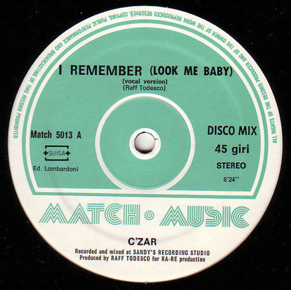 C'Zar : I Remember (Look Me Baby) (12")