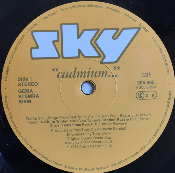 Sky (4) : "Cadmium..." (LP, Album)