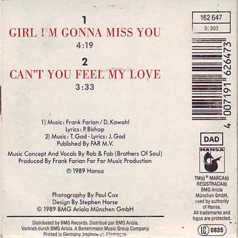 Milli Vanilli : Girl I'm Gonna Miss You (CD, Mini)