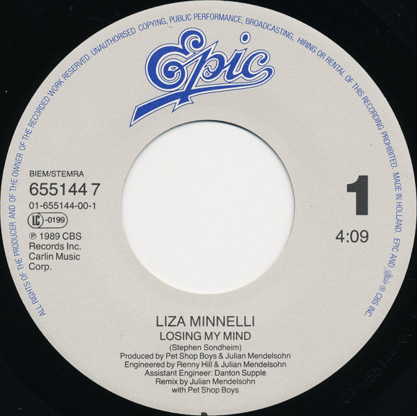 Liza Minnelli : Losing My Mind (7", Single)